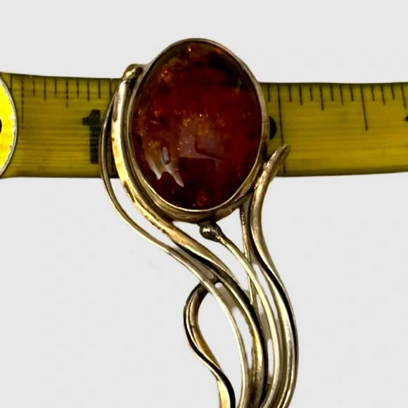 BALTIC AMBER SILVER BROOCH PIN - Picture 7 of 8